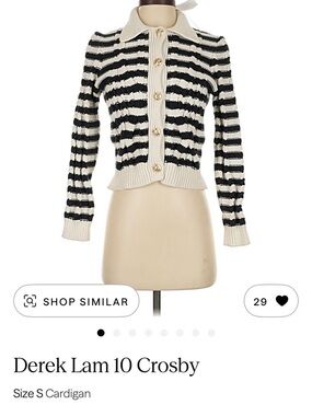 10 Crosby Derek Lam Black and Cream Striped Collared Cardigan